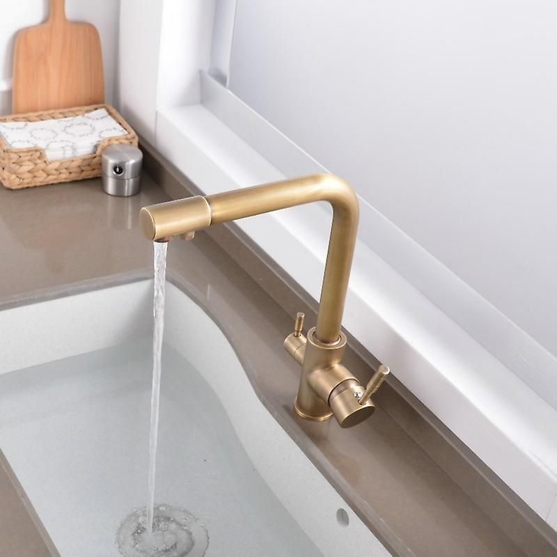 Modern Kitchen Faucet, 3 Way Kitchen Faucet With Filter Water Way Tap, Double Handle Drinking Water Taps 3 Way Bronze Kitchen Mixer Tap With Accessori