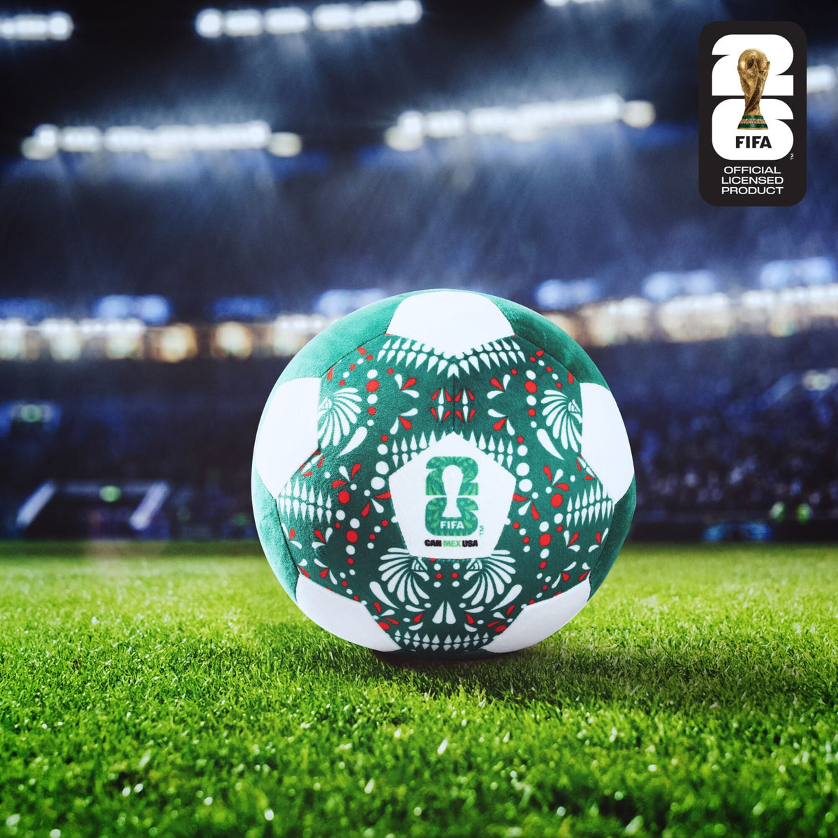 FIFA World Cup 2026 Mexico Plush Soccer Ball, 23cm, Green/White, For Age 3+ Years