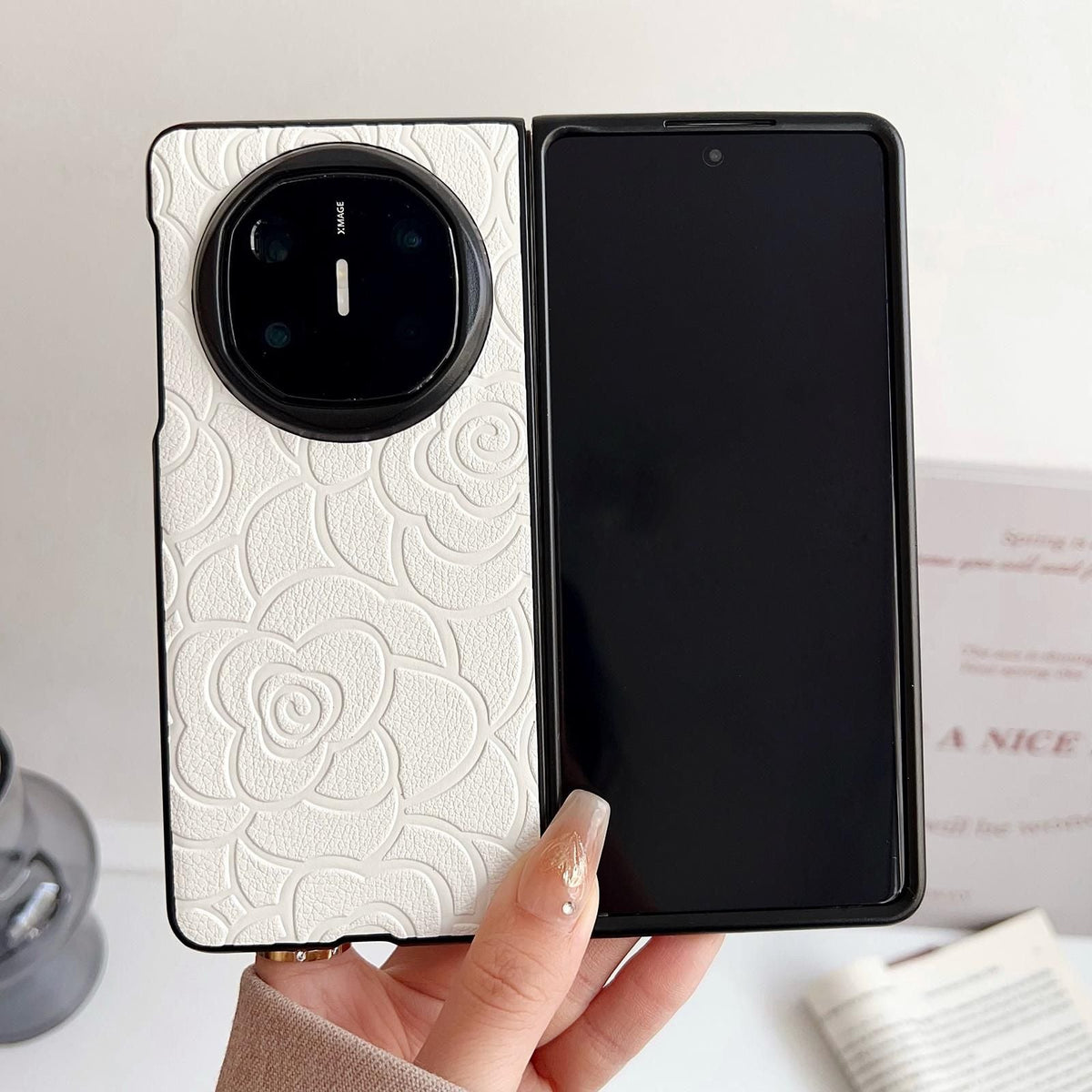 Camellia Pattern PU Case For Huawei Mate X5