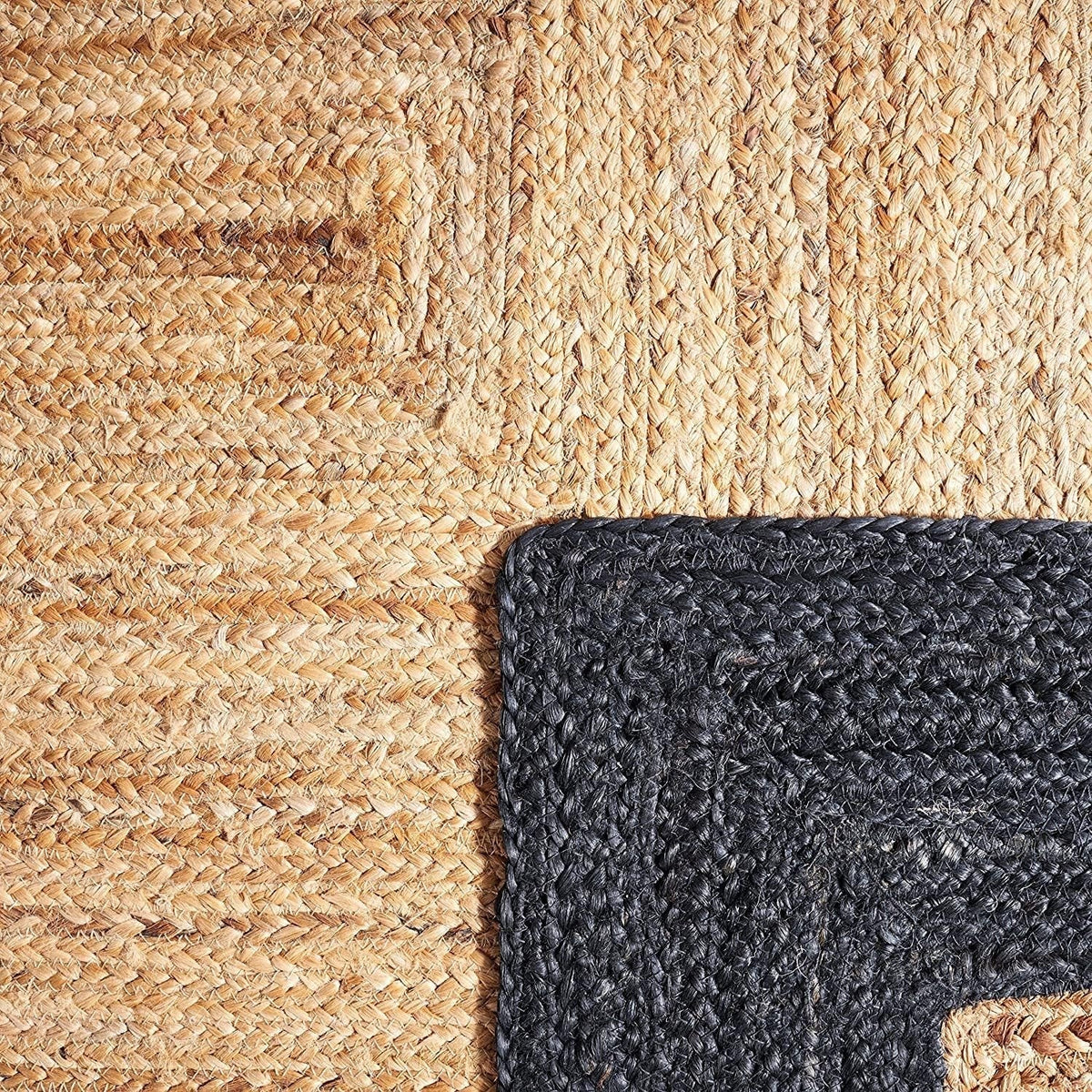 Handmade Natural Jute Round Floor Area Rug with Contrast Border |Coastal Area Carpet Rug