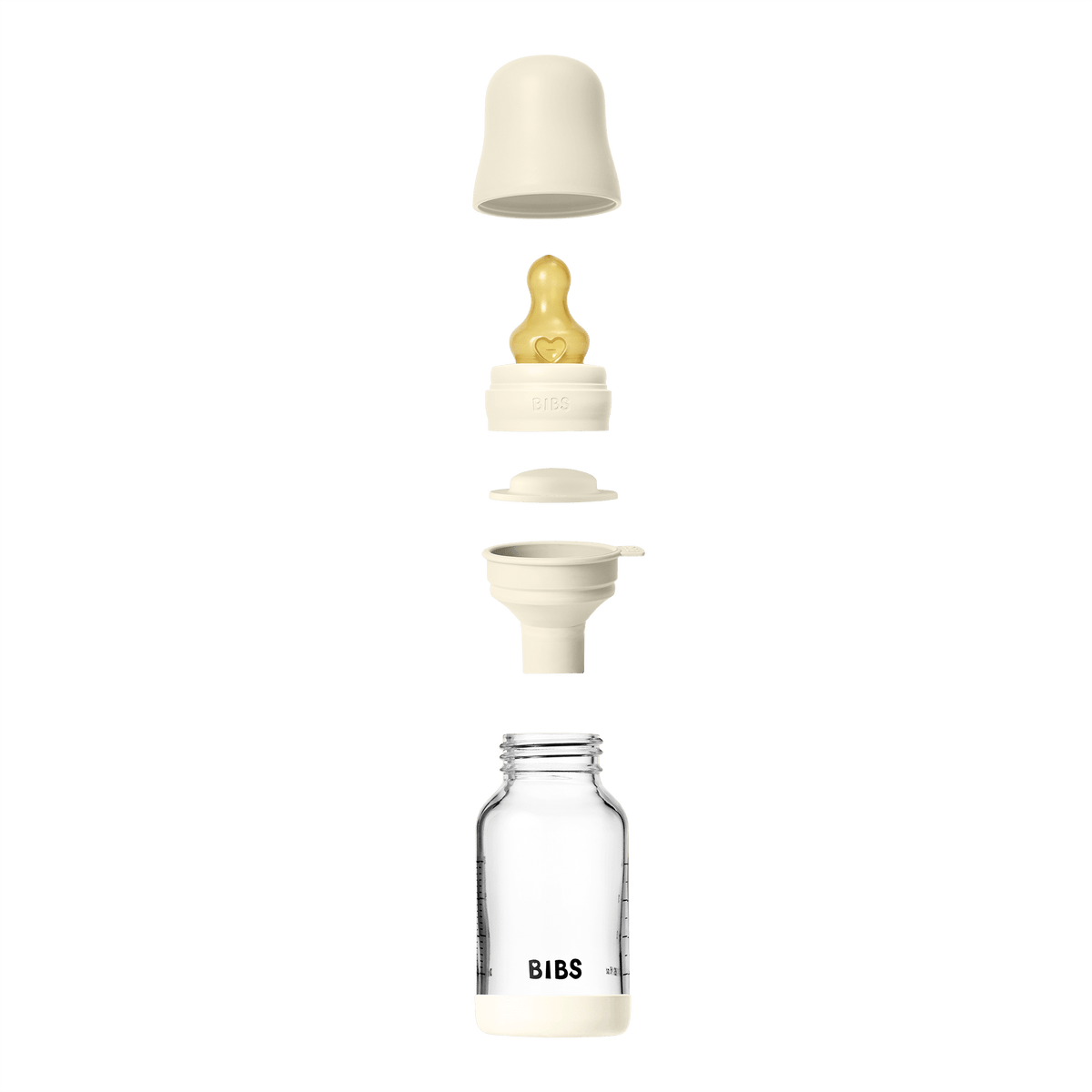 BIBS Glass Baby Bottle with Round Latex Nipple – 120 ml Slow Flow | Ivory