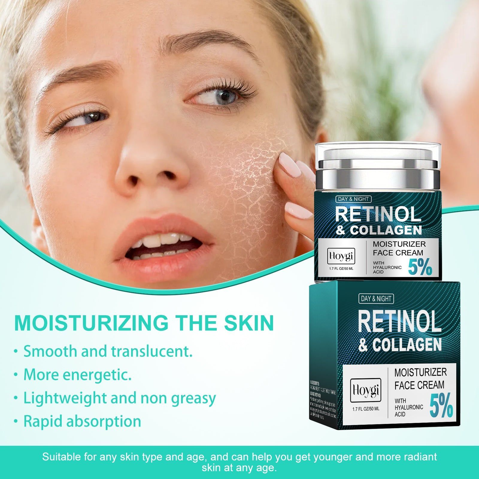 Retinol Brightening Cream for Sensitive Skin, Nourishing, Hydrating, Anti-Aging ,50ml