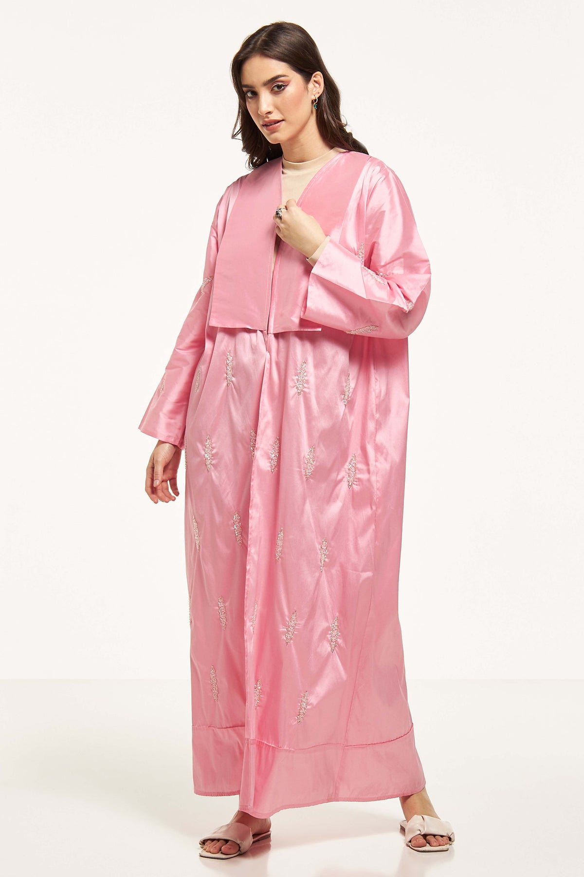 MOiSTREET Bead Embellished Abaya with Sheila