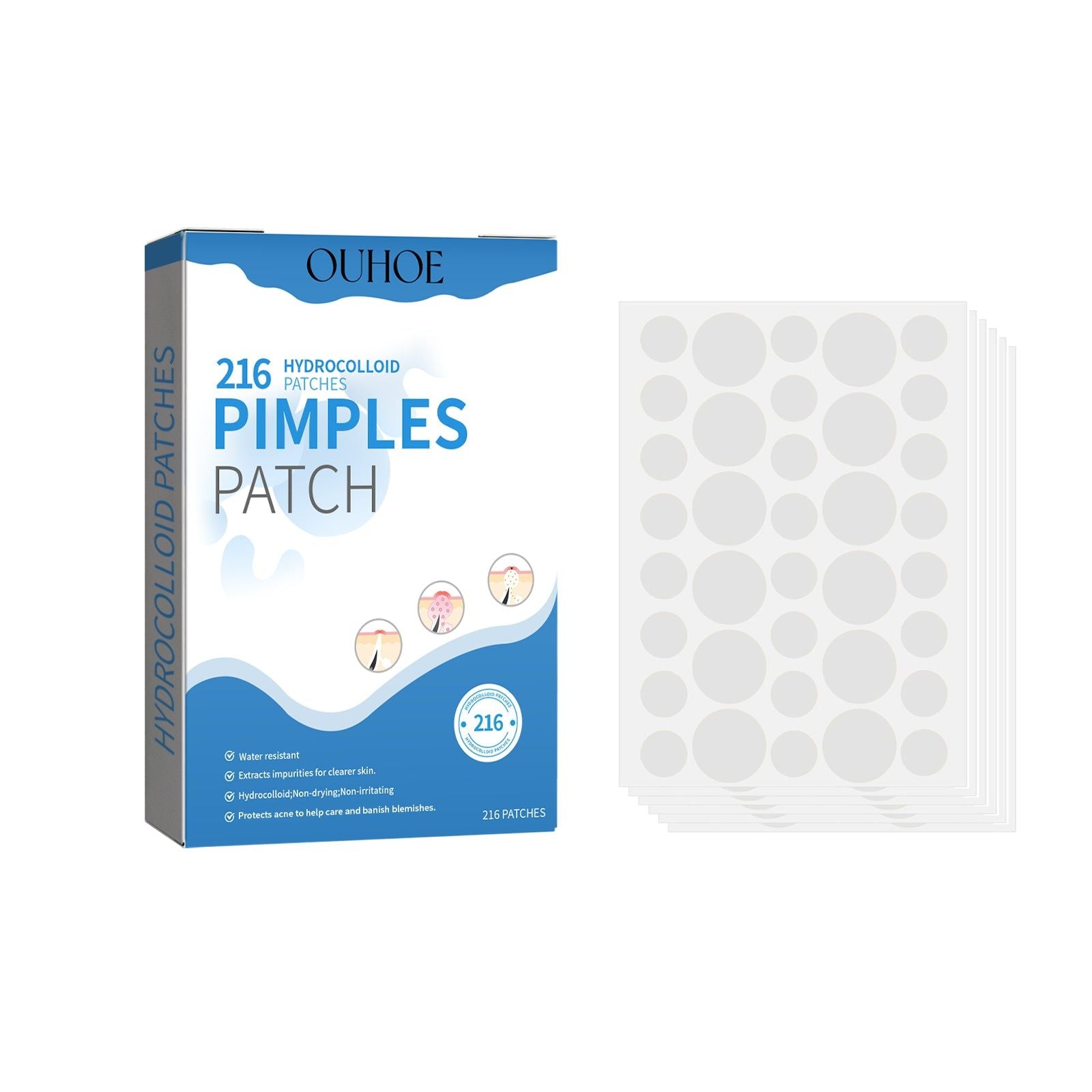 Fast Pimple Repair Patch, Acne Spot Treatment, Waterproof Breathable Skin Cover ,216 pieces
