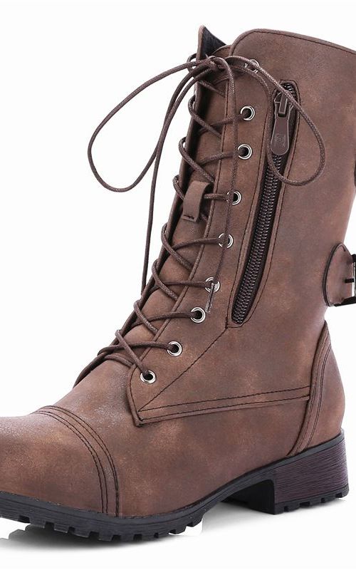 Women Round Toe Boots Buckle Zipper Lace Up Shoes Chunky Heel Mid Calf Riding Boots