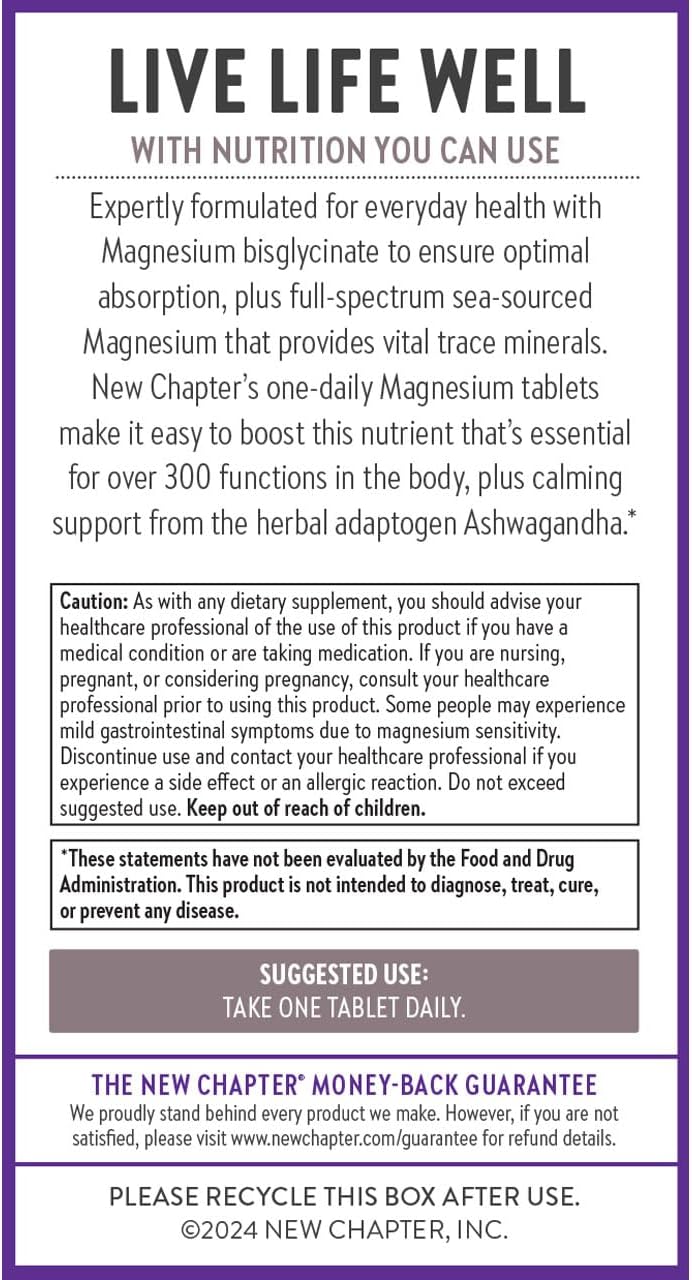 New Chapter Magnesium + Ashwagandha Supplement, 30 Capsules