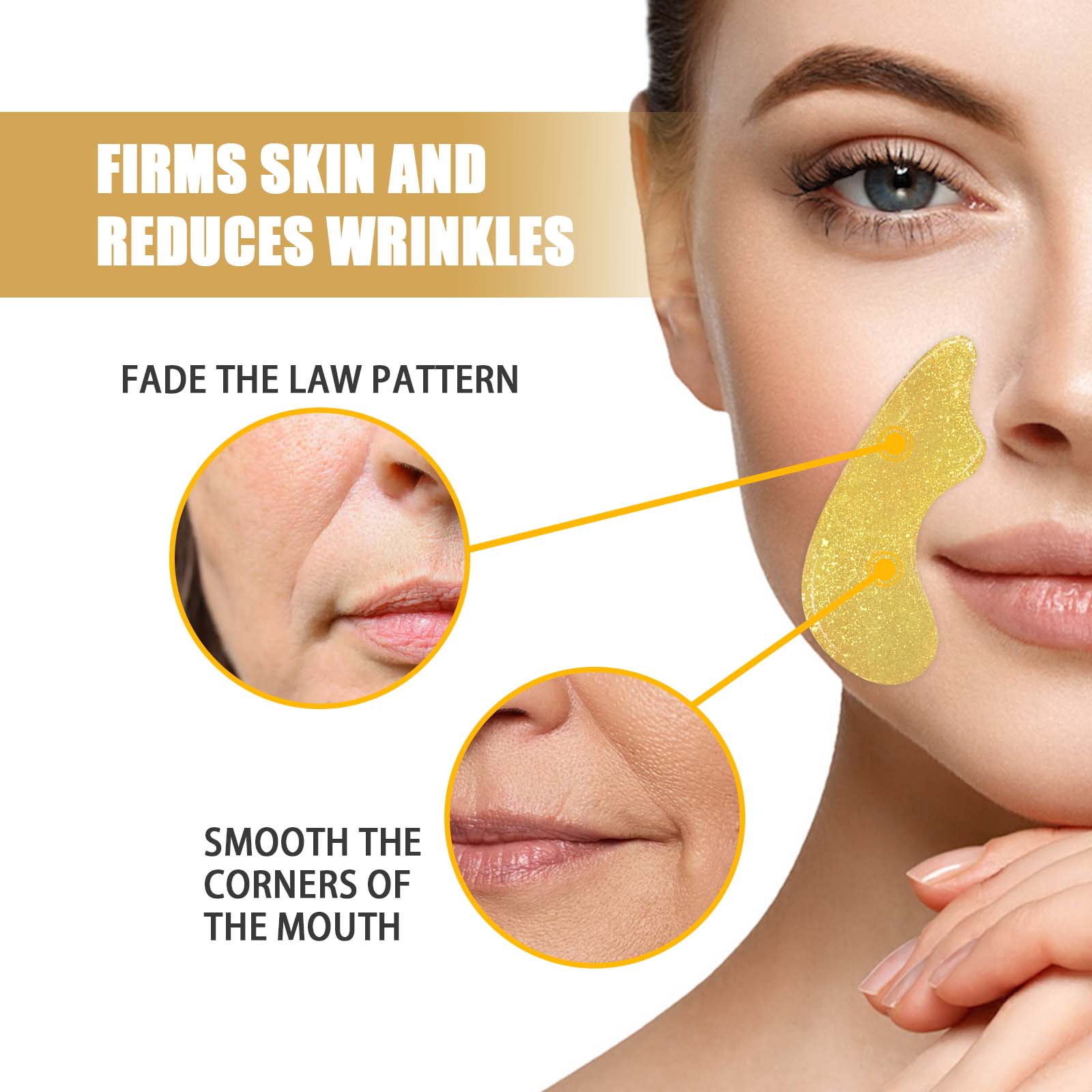 24k Gold Nasolabial Folds Patch for Firming Skin, Anti-Aging, Hydrating, Smooth ,10pcs