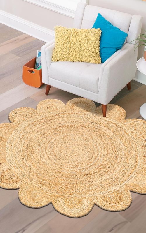 Handmade Scalloped Round Jute Rug – Natural Eco-Friendly Boho Area Rug
