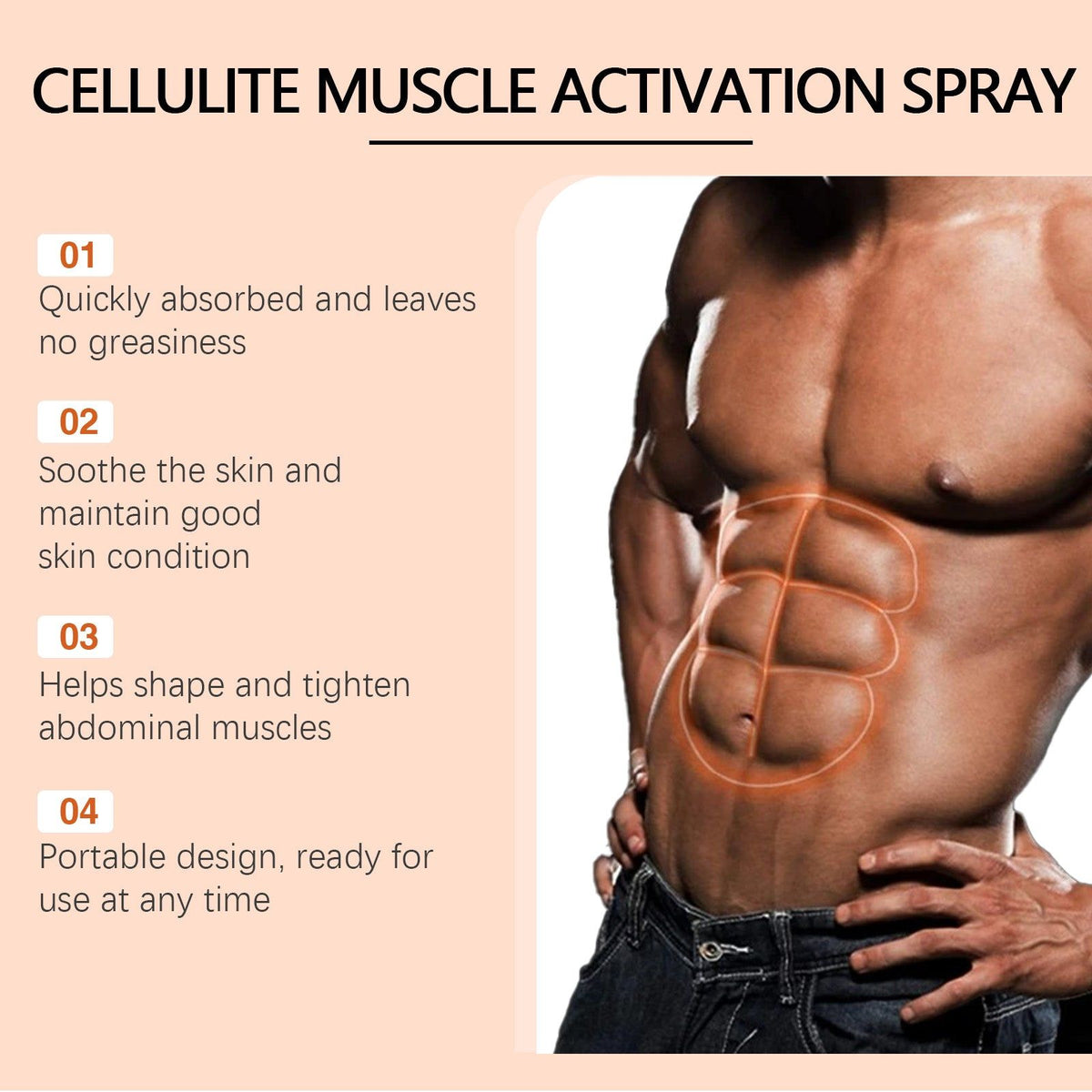 Abs Spray for Muscle Shaping, Toning, and Skin Smoothing, Cool Post-Workout Relief ,50ml