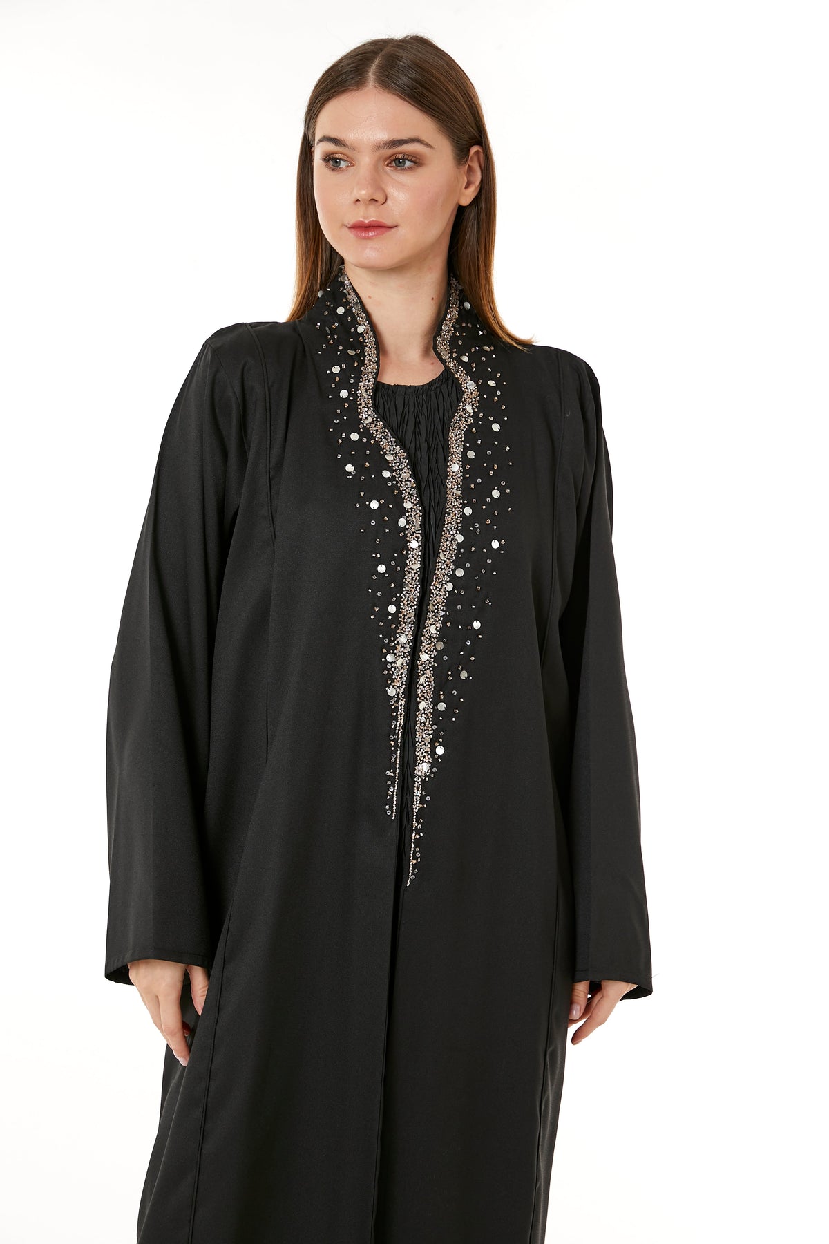 MOISTREET Black Indonesian Crepe Hand Embellished Abaya