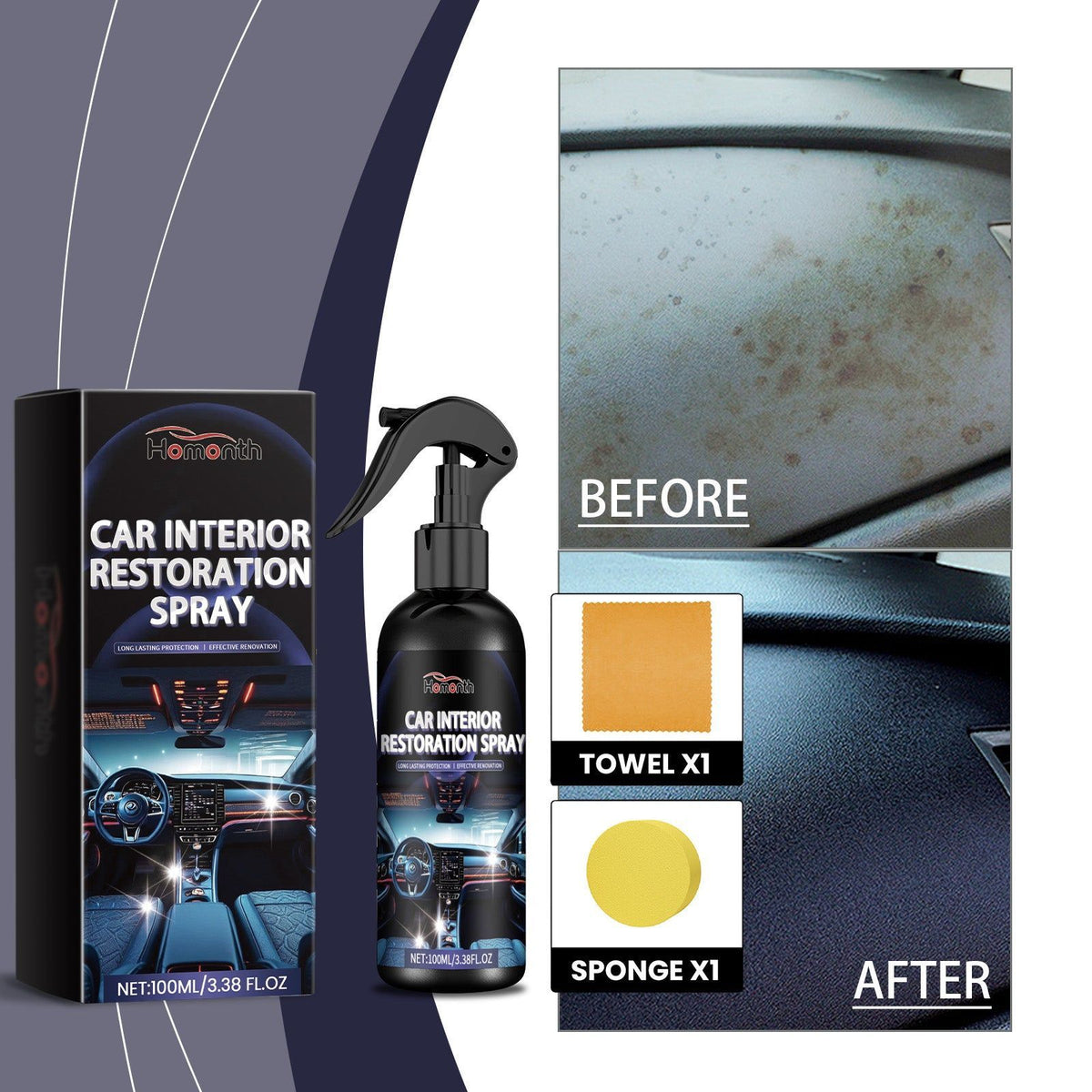 Car Cleaning Interior Cleaner, Deep Waterproof & Foul-Resistant Reconditioner ,1set