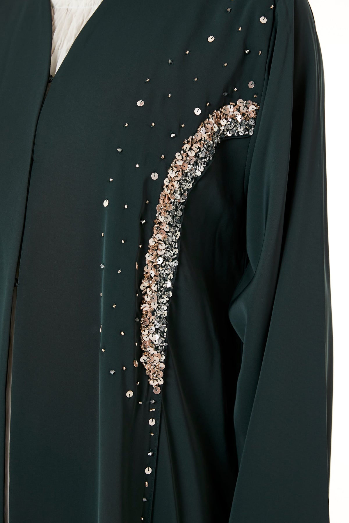 MOiSTREET Dark Green Korean Nida Hand Embellished Abaya