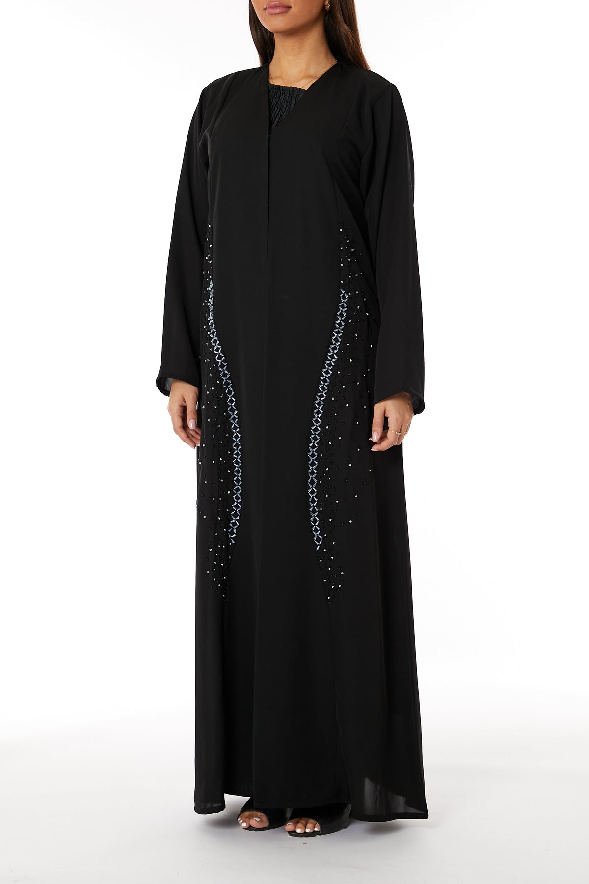 MOiSTREET Black Nida Embroidered Open Abaya