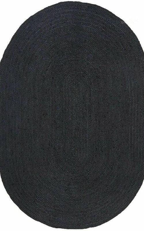 Handmade Braided Natural Jute Black Oval Shape Floor Area Rug-Floor Carpet Rug