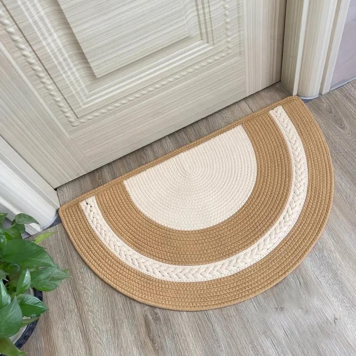 AIESY®  Semi-Circular Cotton Bath & Door Mat, Reversible Braided Design with Decorative Semi-Circle Pattern (Bohemian, 80X45 cm)