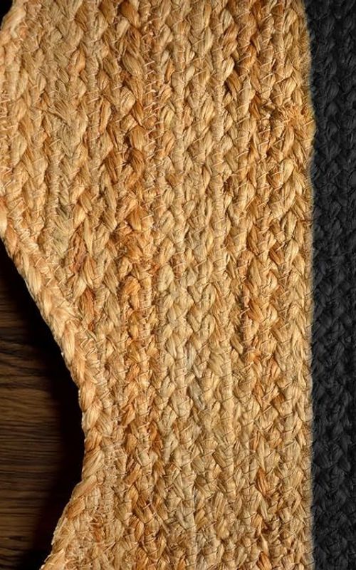 Scalloped Rectangle Jute Rug with Black Border Lines | Handmade Natural Area & Runner Carpet