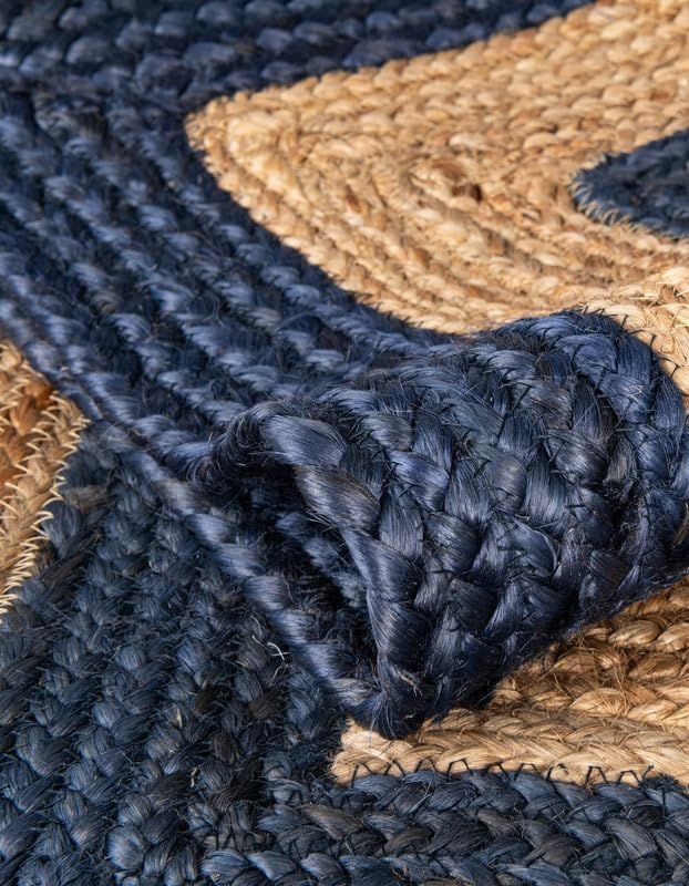 Blue & Natural Oval Jute Rug | Handwoven Striped Area Carpet for Living Room