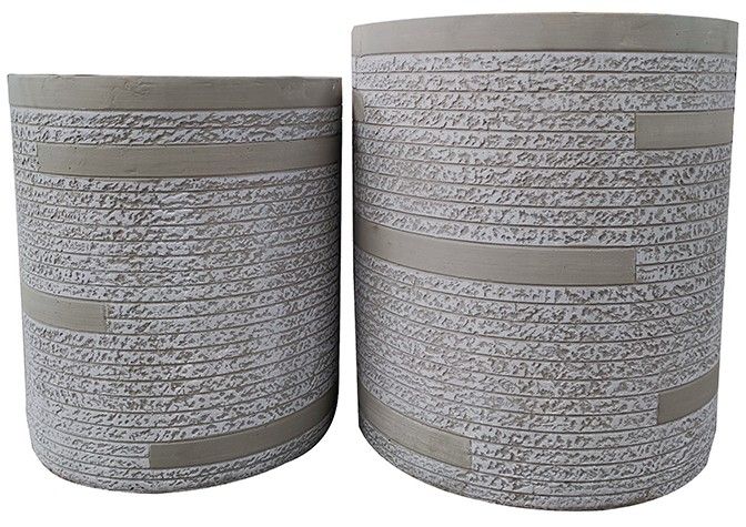 42x46cm Textured Fiberclay Planter with Horizontal Stripes #KD-141