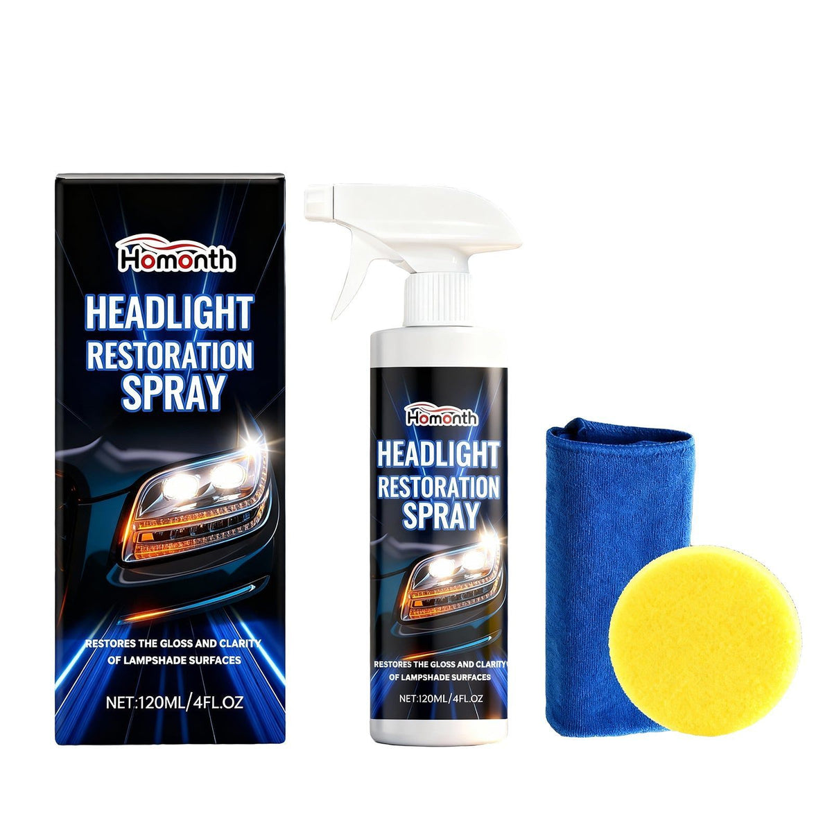 Car Headlamp Care Spray, Restores Shine, Enhances Vehicle Appearance, Long-lasting Car Care Solution ,1set