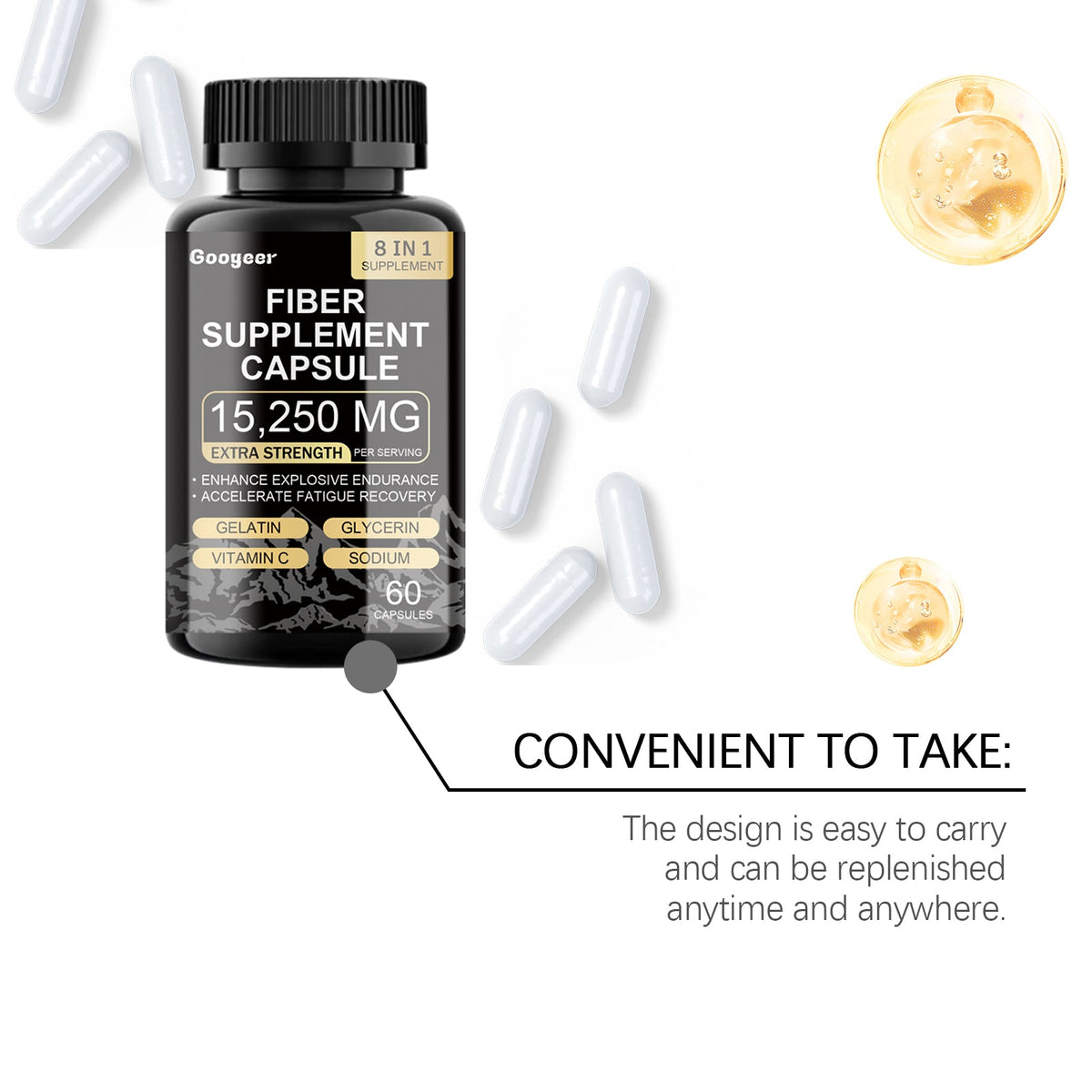 Boost Your Body Care, All-In-One Fiber & Supplement Capsules for Energy & Healing ,60 capsules