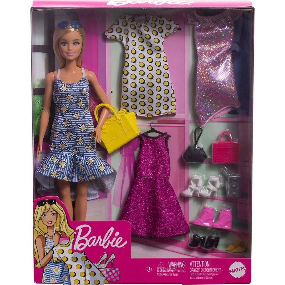 Barbie Doll with Clothes & Accessories, 4 Complete Outfit Set, Fashion Dress-Up Gift for Kids