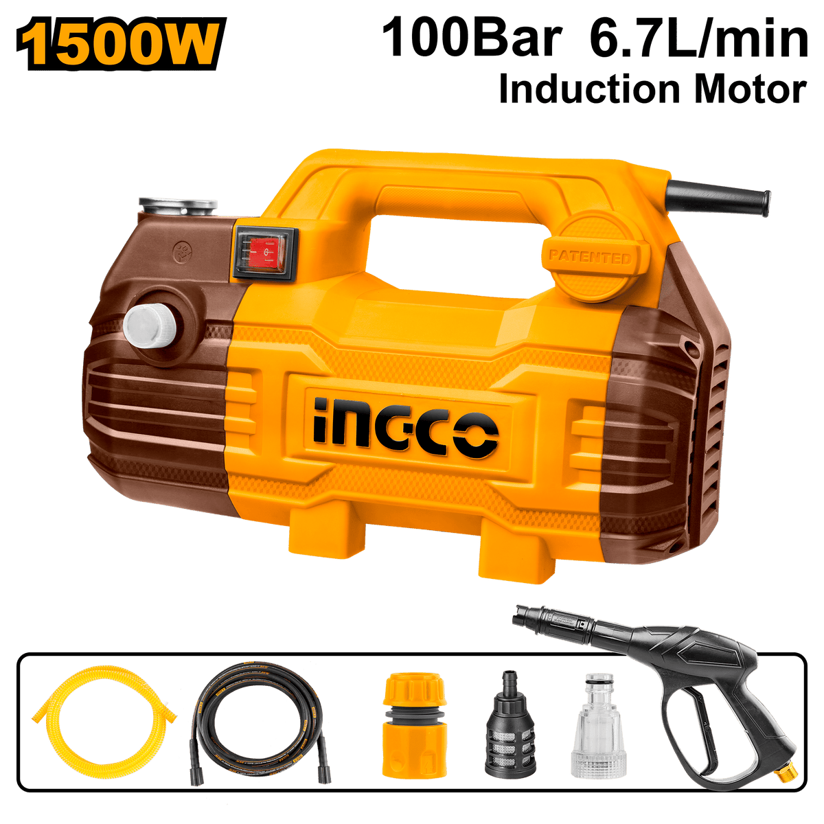 INGCO Portable High Pressure Washer 1500W 100 Bar Electric Cleaner