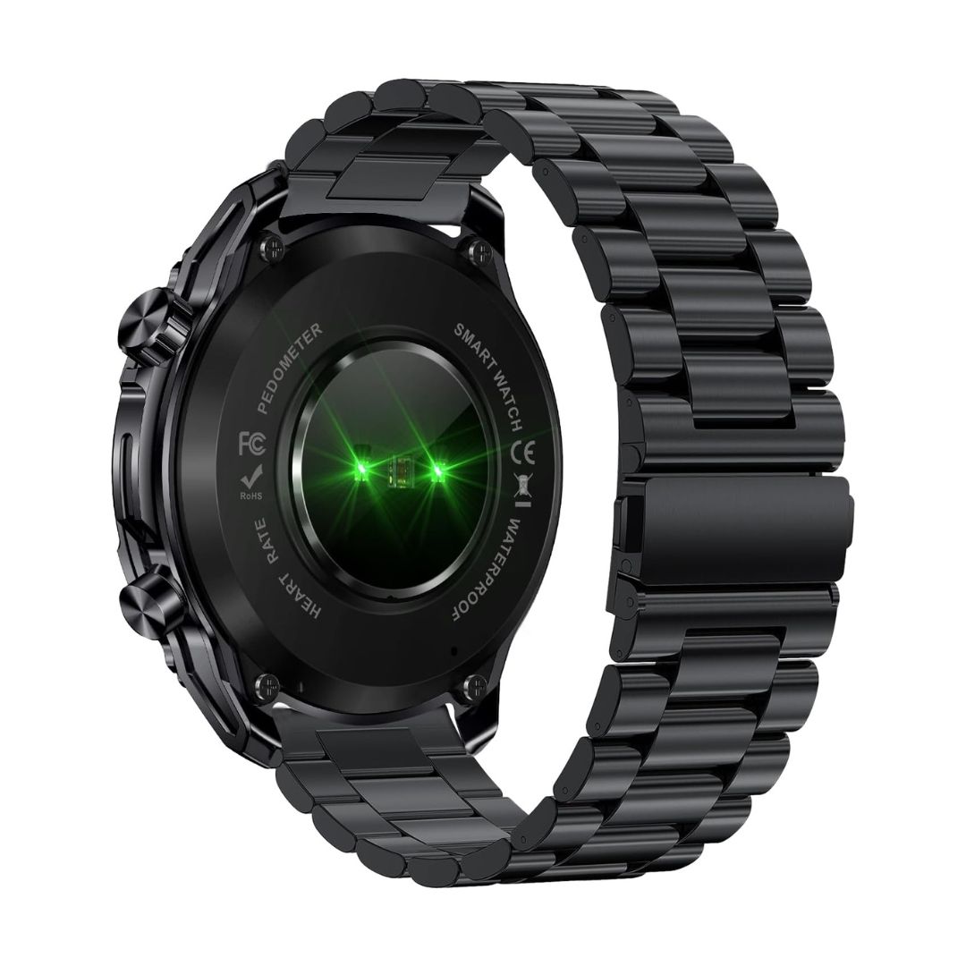 Xcell Elite6 Smartwatch, 1.52inch HD Display, Bluetooth Calling, Wireless Charging, Flashlight, Heart-Rate, Black