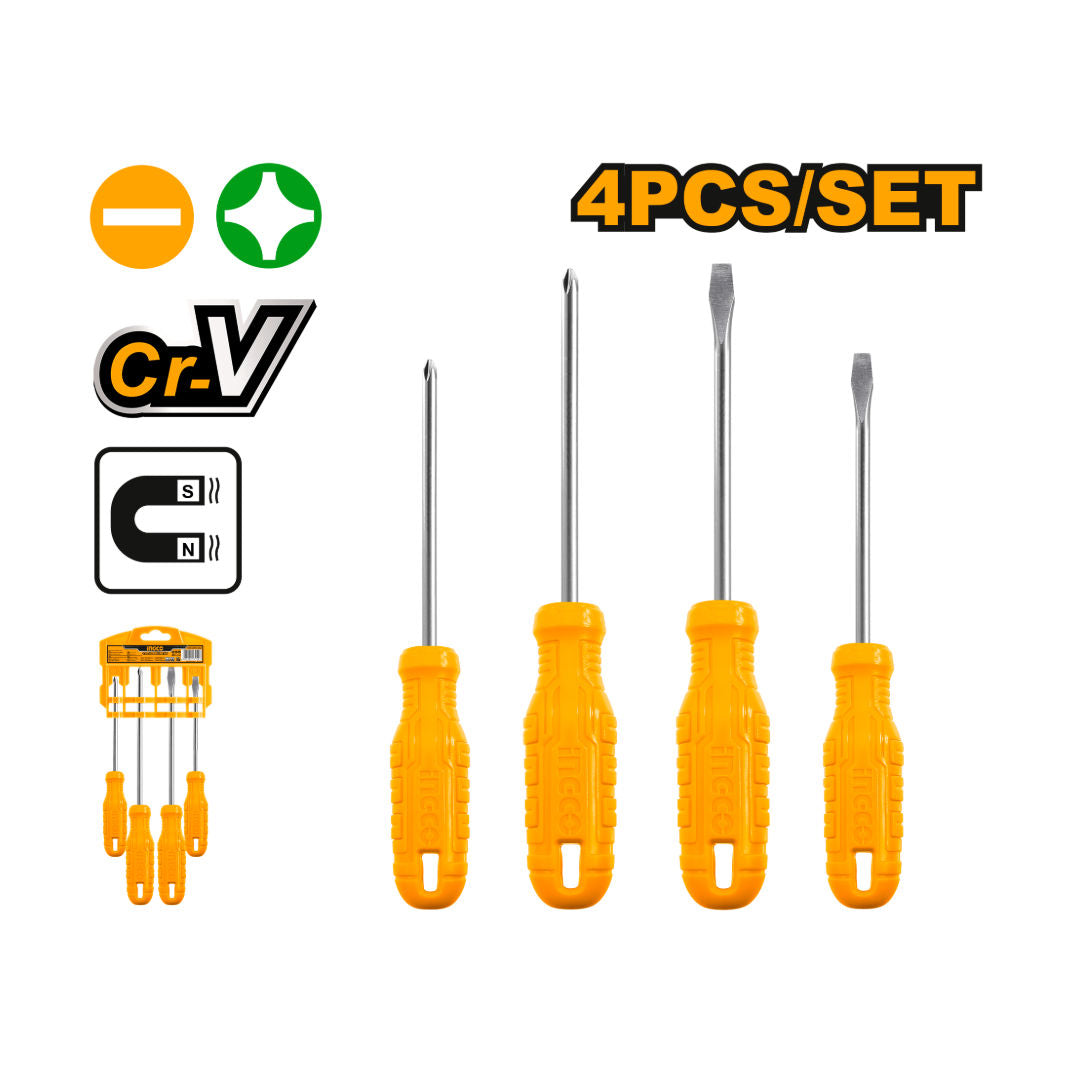 INGCO 4 Pieces Screwdriver Set, CR-V Steel