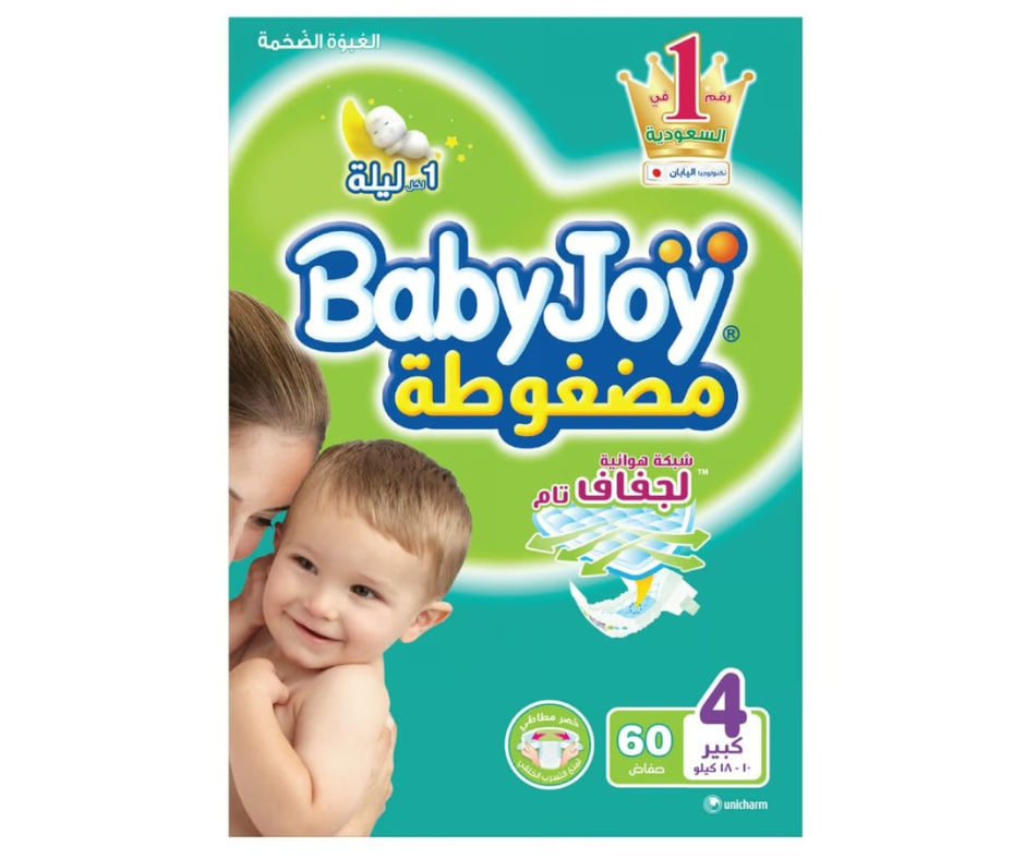 Babyjoy - Compressed Diamond Pad Diaper, Mega Pack Large Size 4, Count 60 10-18kg