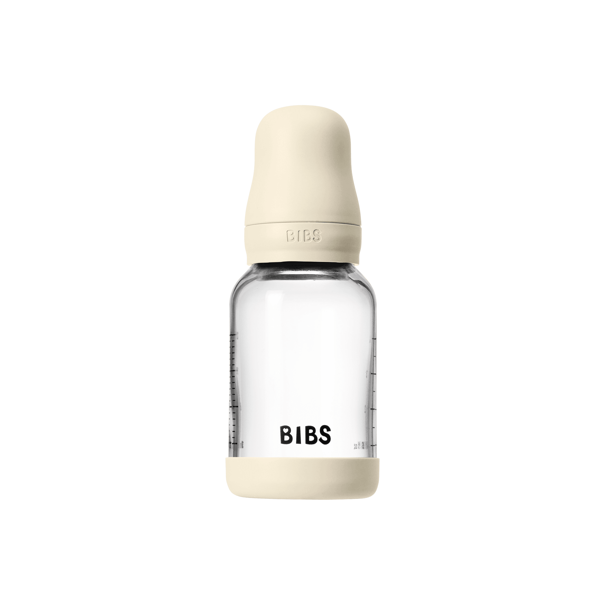 BIBS Glass Baby Bottle with Round Latex Nipple – 120 ml Slow Flow | Ivory