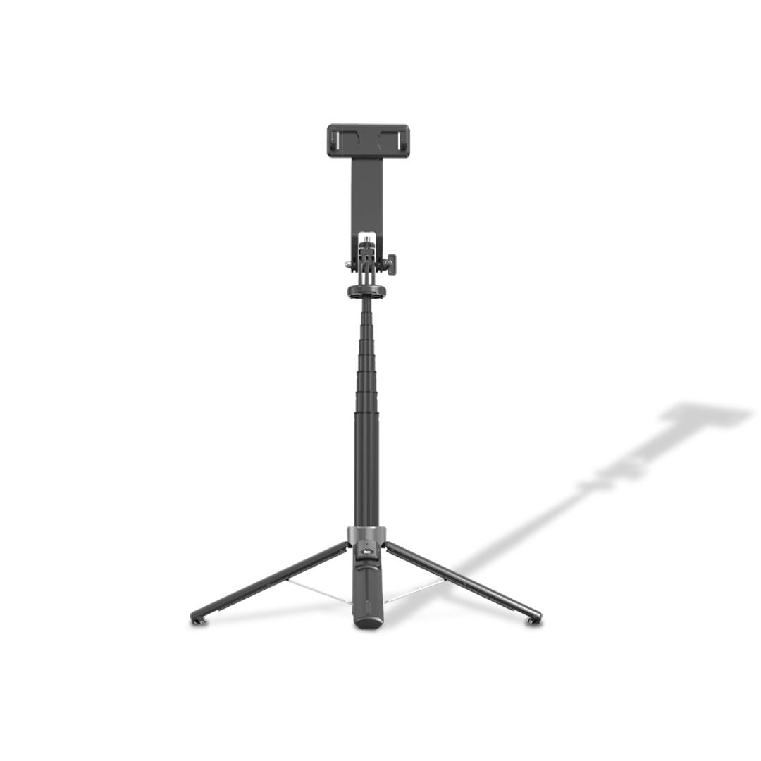 Porodo Selfie Stick 135cm Extendable with Detachable Light 4 Leg Tripod, Black