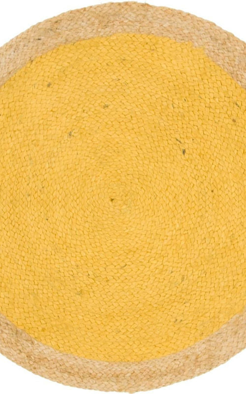 Handmade Natural Jute Yellow Round Area Rug with Natural Border – Eco-Friendly Braided Area Rug Floor Carpet