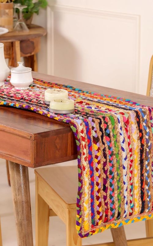 Indian Handmade Jute and Cotton Dining Table Runner