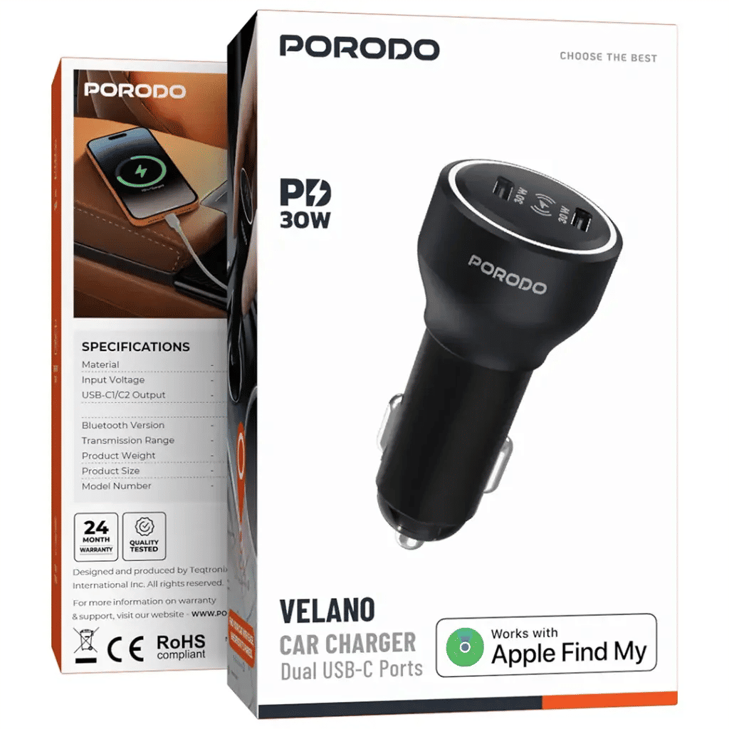 Porodo Velano Car Charger with Dual USB-C Ports