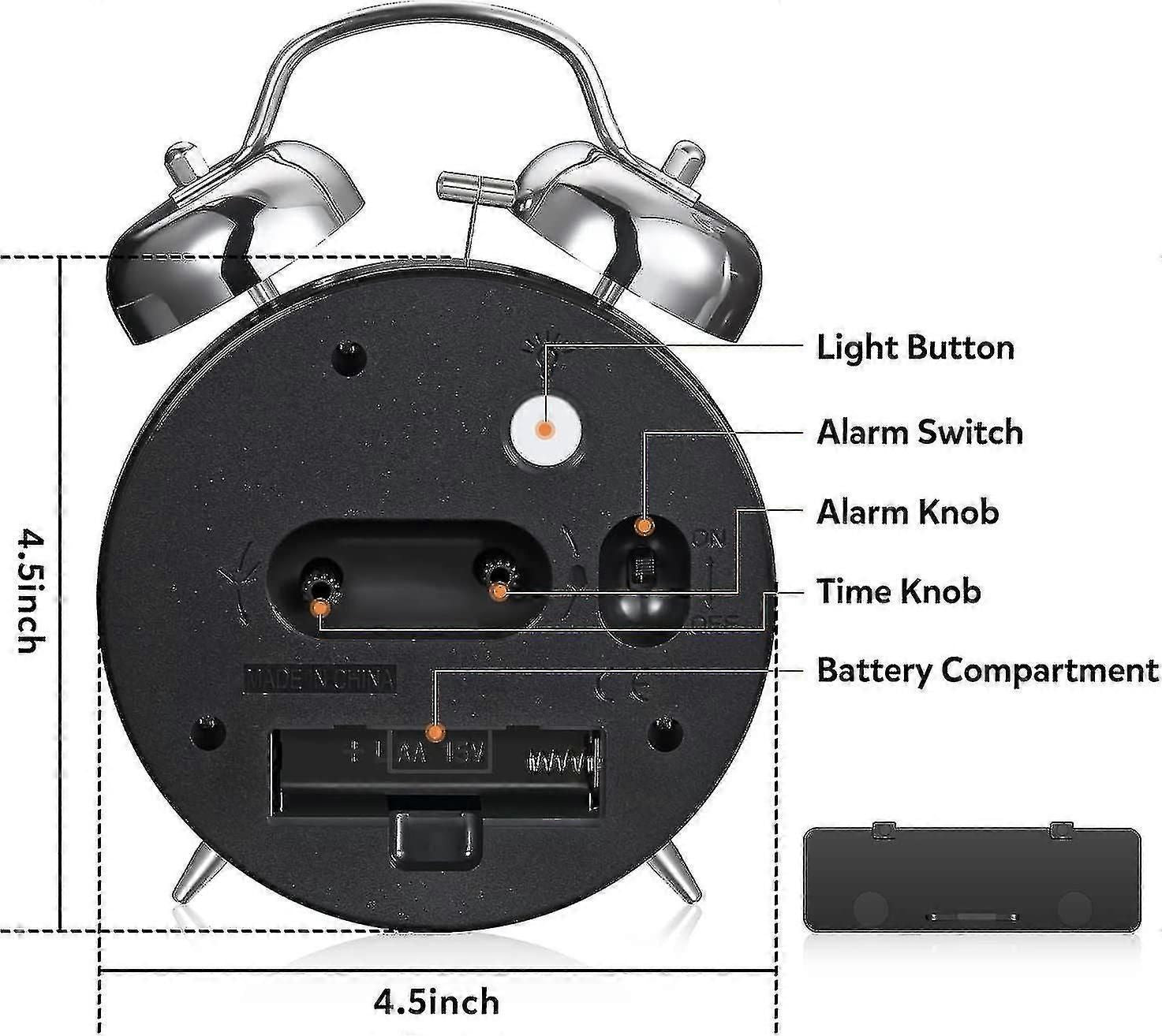 Loud Alarm Clock For Heavy Sleepers Adults,4 Inch Silent Non-ticking Quartz With Backlight,twin Bell (blue) zxin