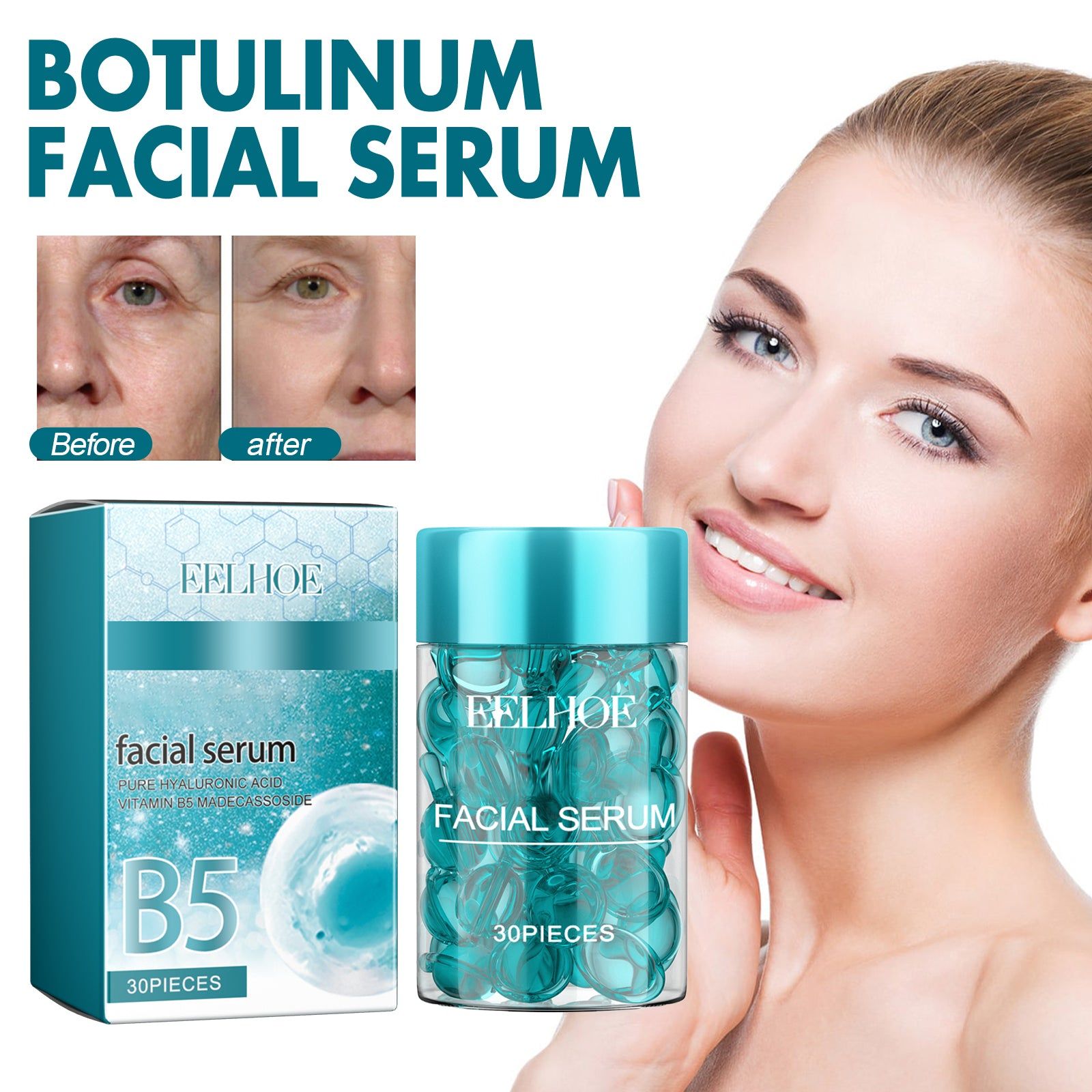 B5 Face Capsule Essence, Anti-Aging Facial Moisturizer, Hydrating, Lifting, Reduces Wrinkles ,30pieces