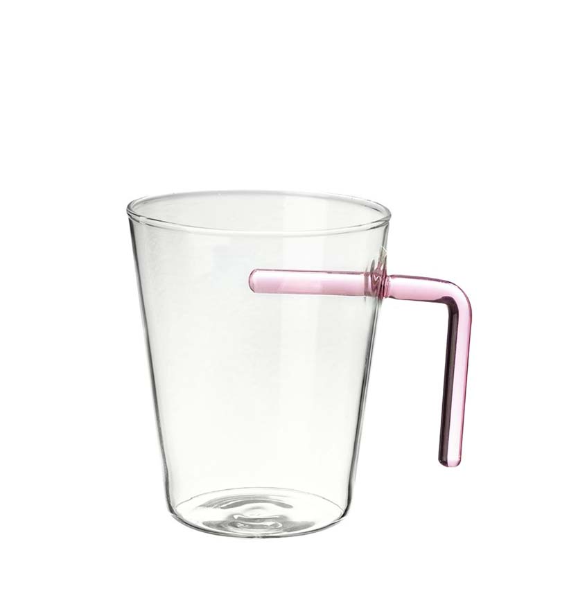 Modern Two-Tone Glass Mug - Geometric Pink Handle