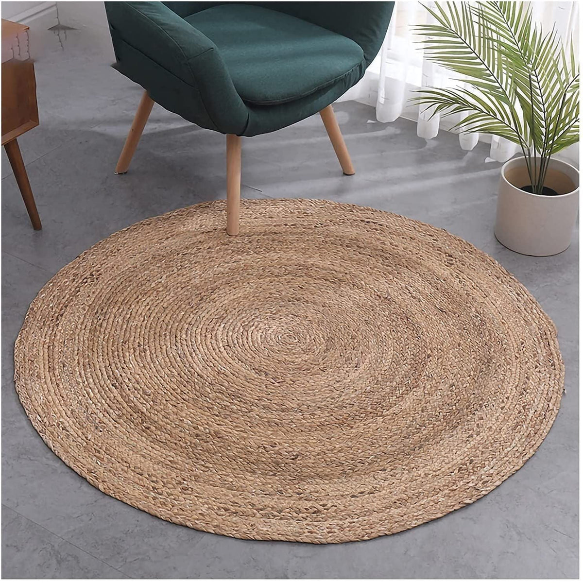 AIESY®  Beautiful Reversible Jute Round Rug for Traffic Area