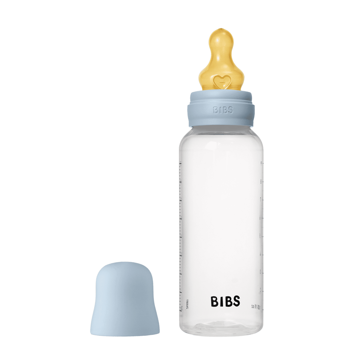 BIBS Baby Bottle with Round Latex Nipple – 270 ml Medium Flow | Baby Blue