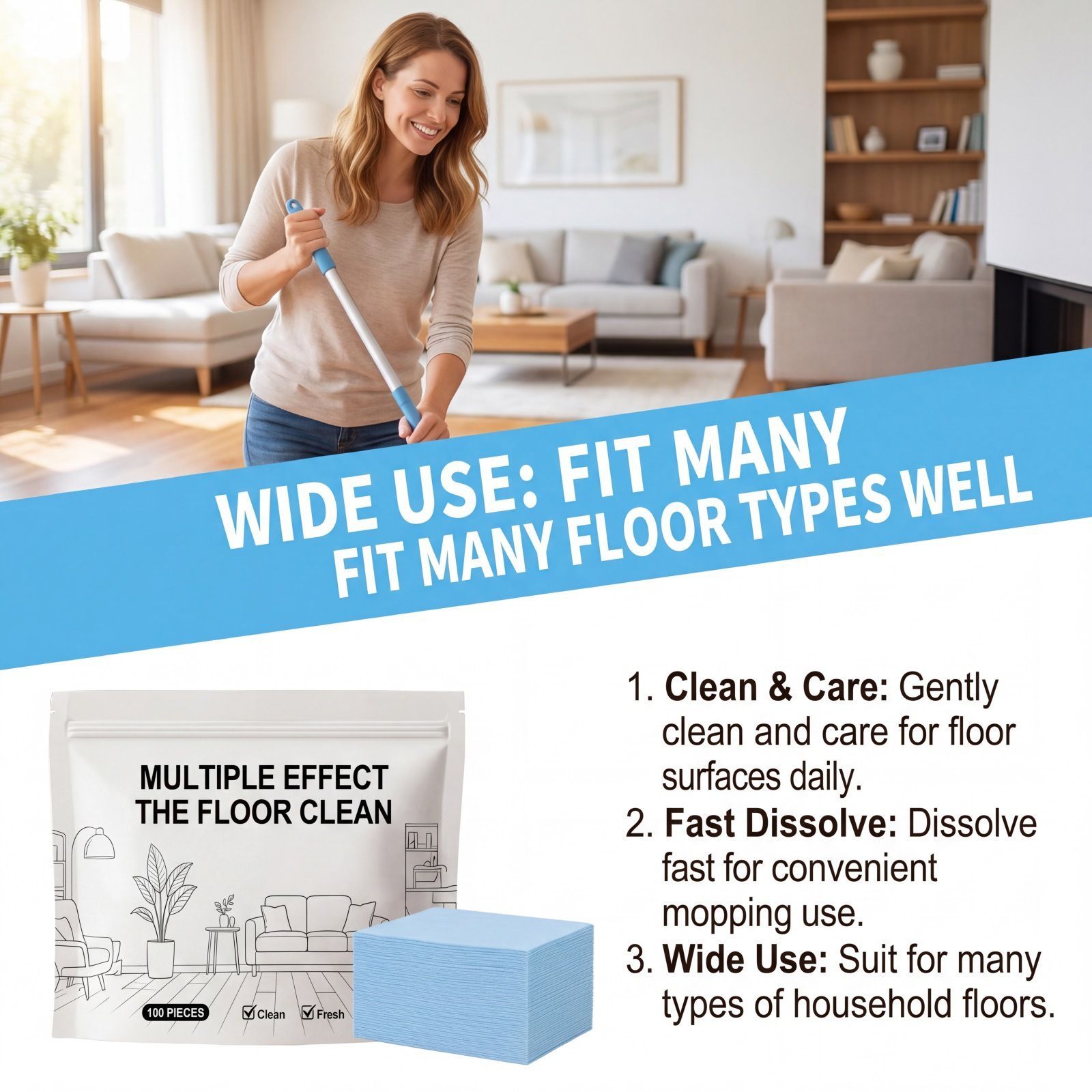 100Pcs Scented Floor Cleaning Pads, Multipurpose Hardwood Ceramic Tile Stain Remover Cleaner Sheets
