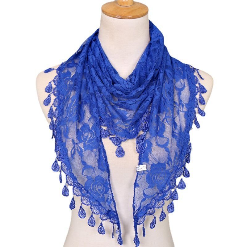 White Floral Lace Triangle Scarf Sheer Veil Shawl for Women