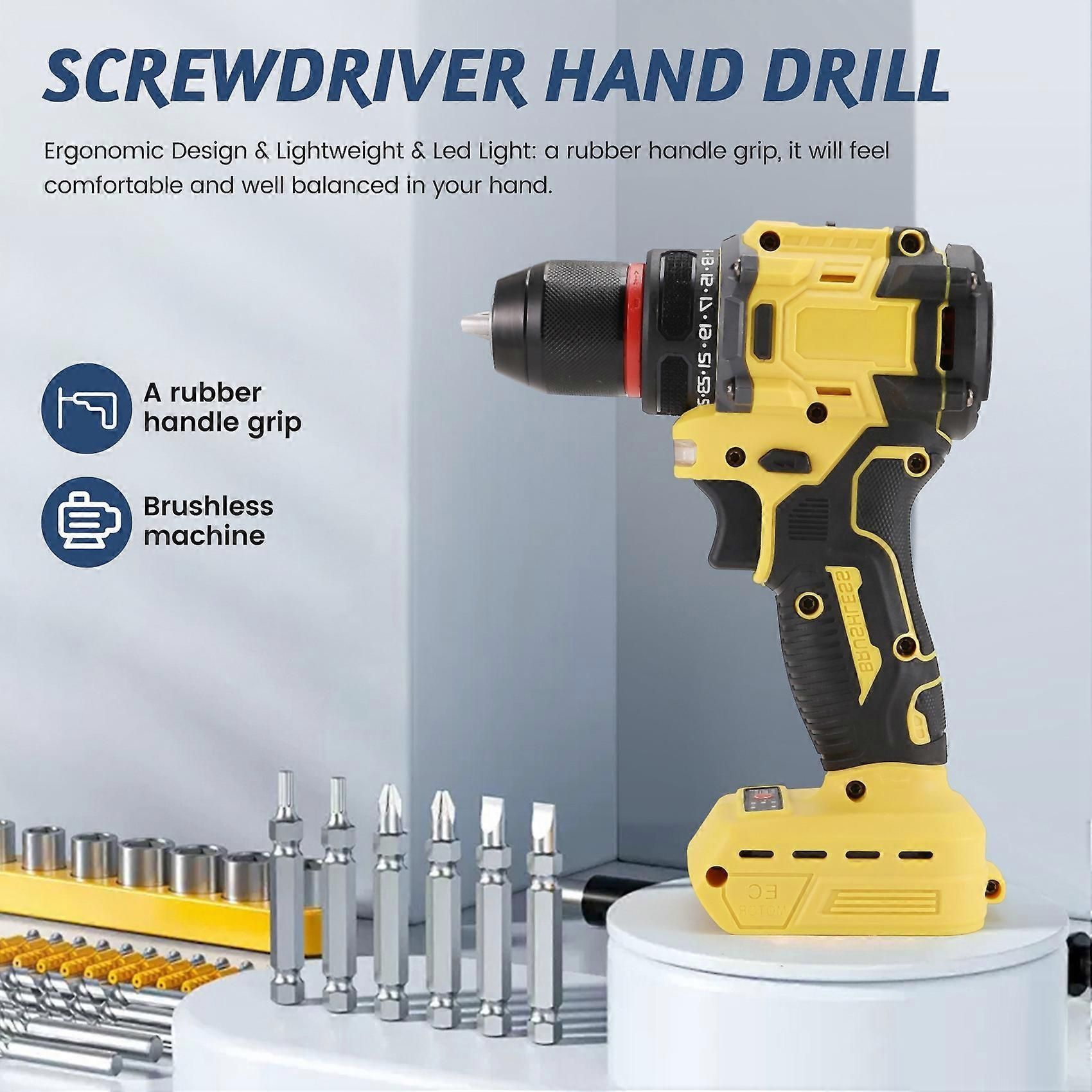 90Nm Cordless Electric Drill Compatible With Dewalt 18V/21V Battery