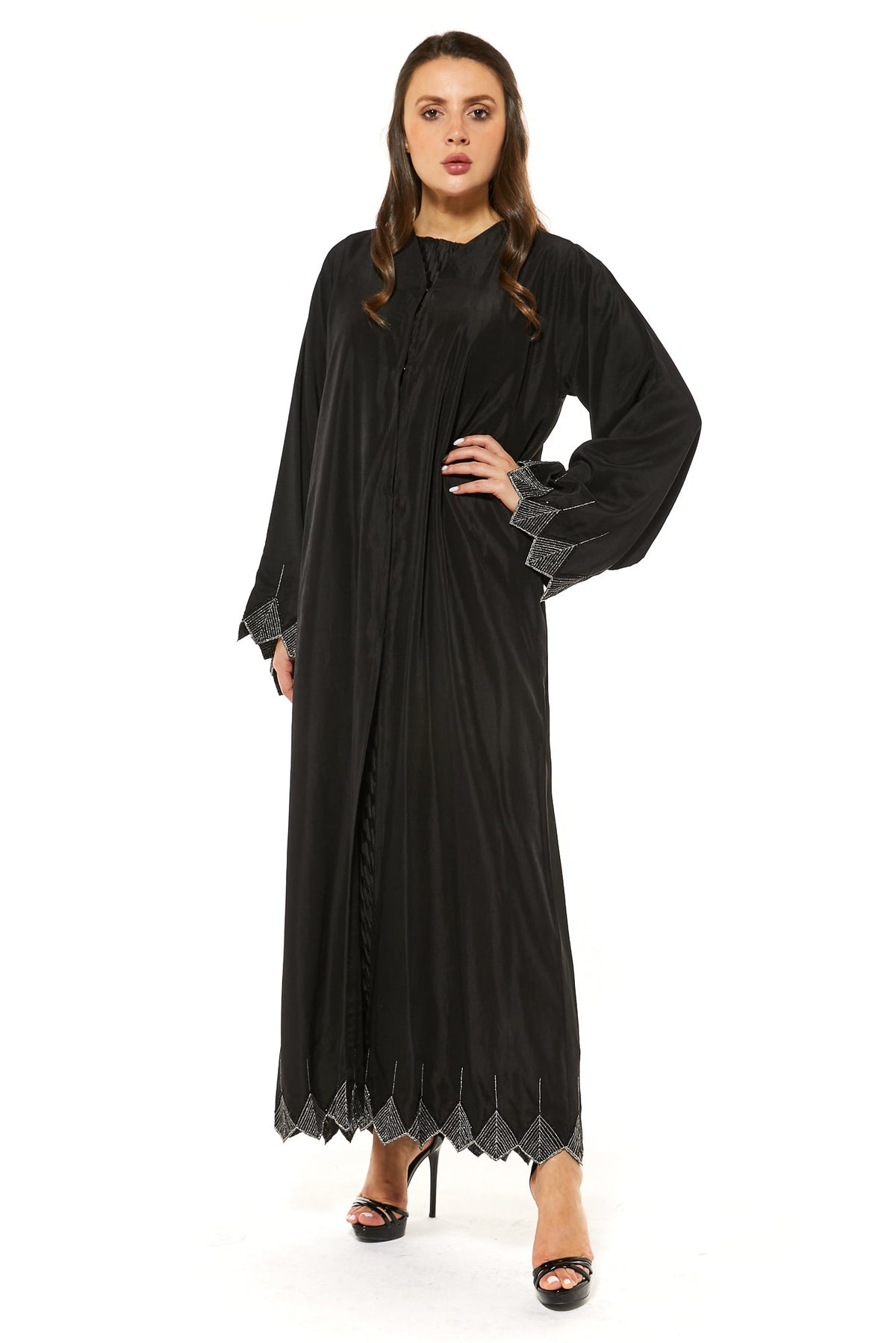 MOiSTREET Black Abaya with Tatreez and Handwork embellishment