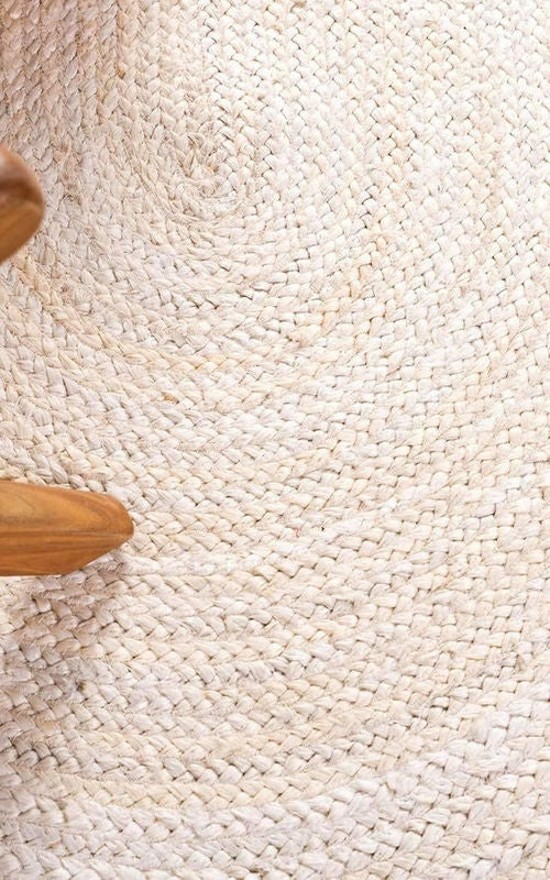 Natural Ivory Center Oval Jute Rug with Hand-Braided Border | Eco-Friendly Farmhouse Area Rug