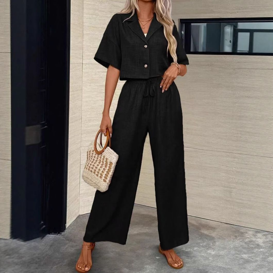 Women's Elegant Blazer & Wide-Leg Pants Two-Piece Set