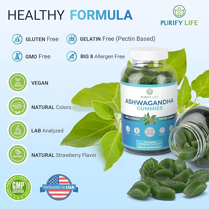 Purify Life Ashwagandha Gummies 90 for Support Calm Mood, Relaxation & Cognitive Support