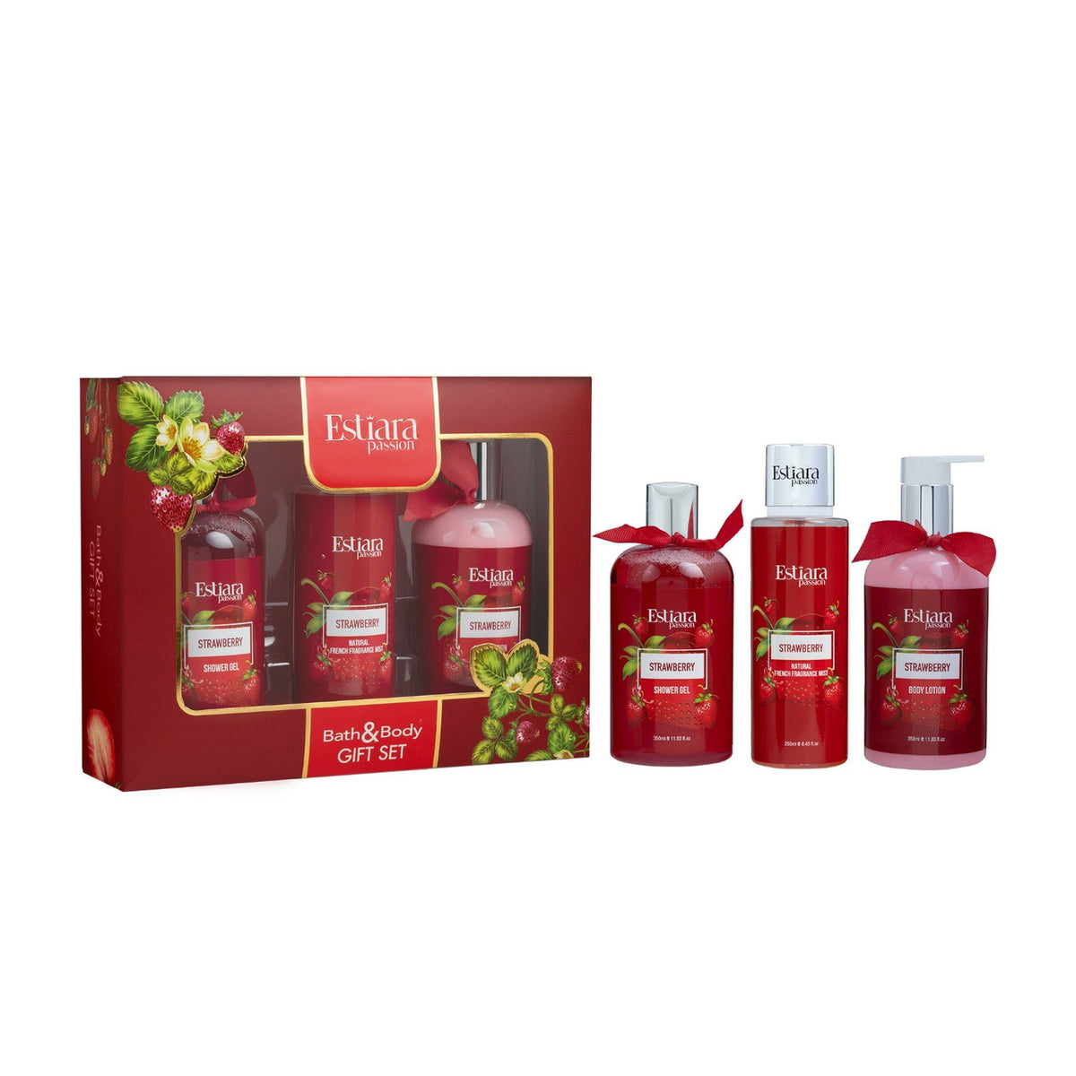 Estiara Passion Strawberry Gift Set (Body Lotion 350ml + Body Mist 250ml + Shower Gel 350ml)