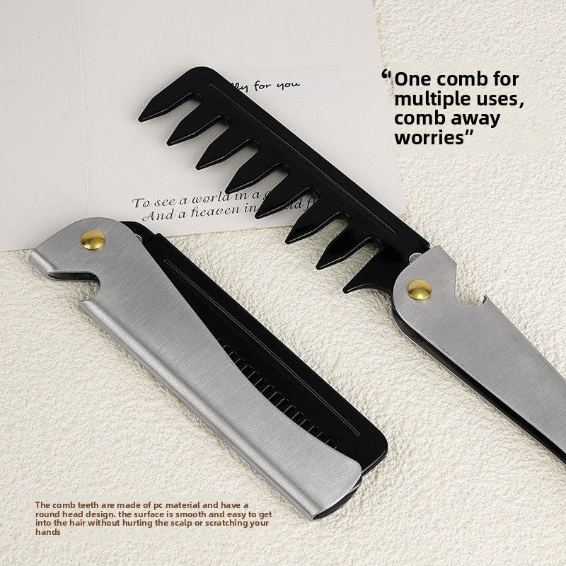 2Pcs Folding Stainless Steel Wide Tooth Hair Comb Set