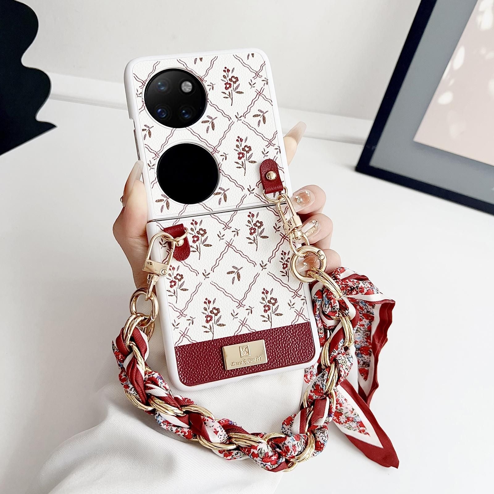 Luck Flower Pattern Strap Case For Huawei P50 Pocket