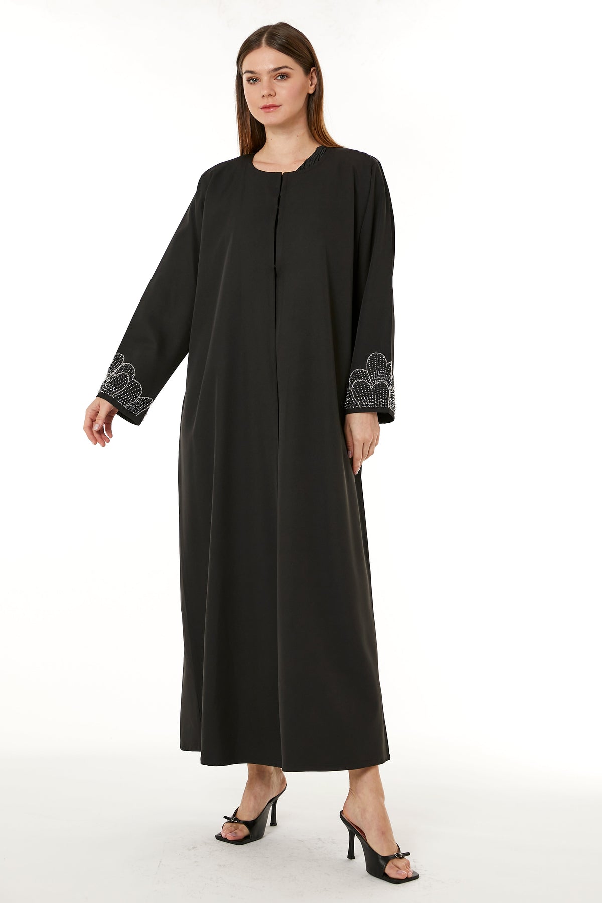 MOiSTREET Black Korean Nida Hand Embellished Abaya